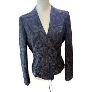 MaxMara Italy Blazer Jacket Women’s Size 12 US 44 IT Blue Black Patterned Wrap